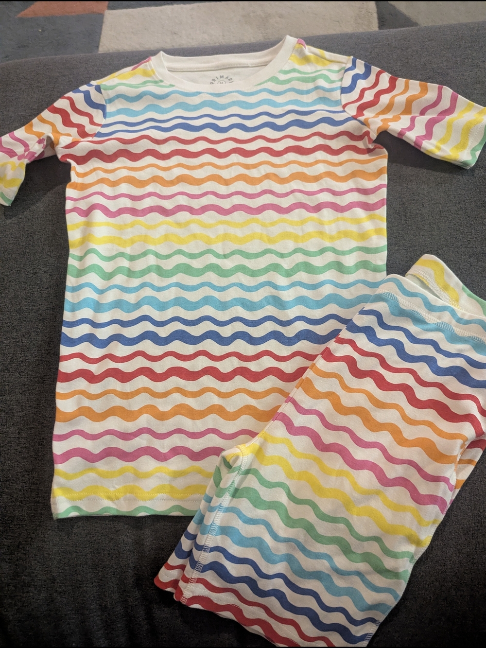 Primary Kids Wavy Rainbow Stripe Pajama Set - White Multicolor